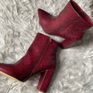 JustFab Burgundy Snake Booties